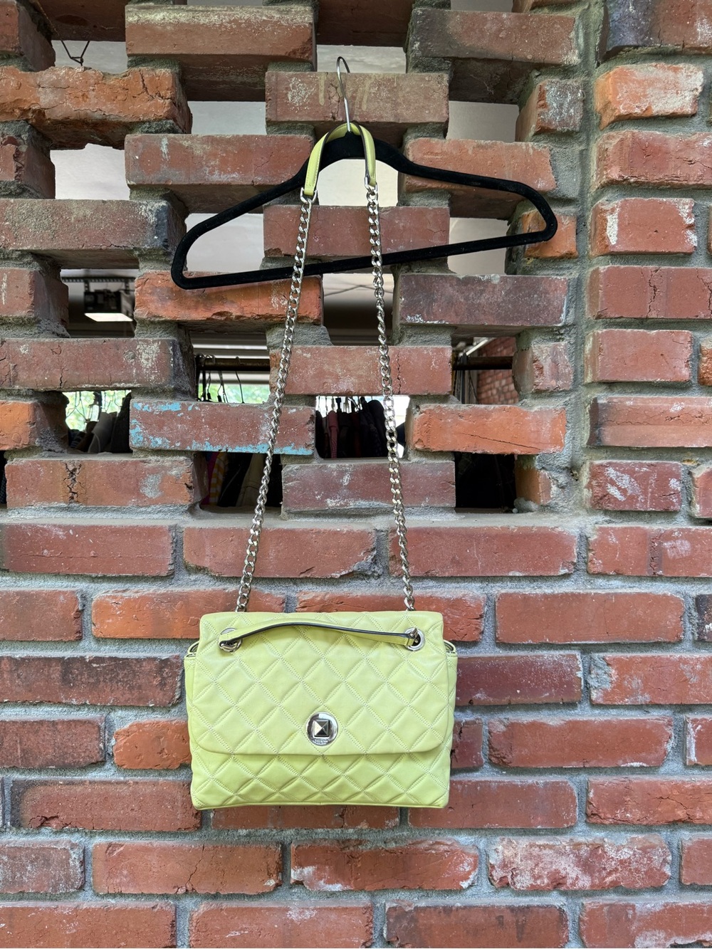 kate spade quilted lime shoulder bag with silver chain